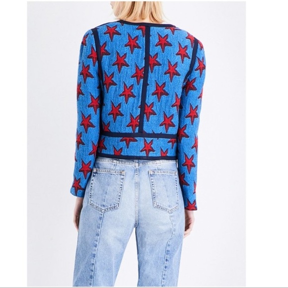 Sandro 4th of July Bristol Star Embroidered Crop Jacket Sz 36 - Picture 2 of 11